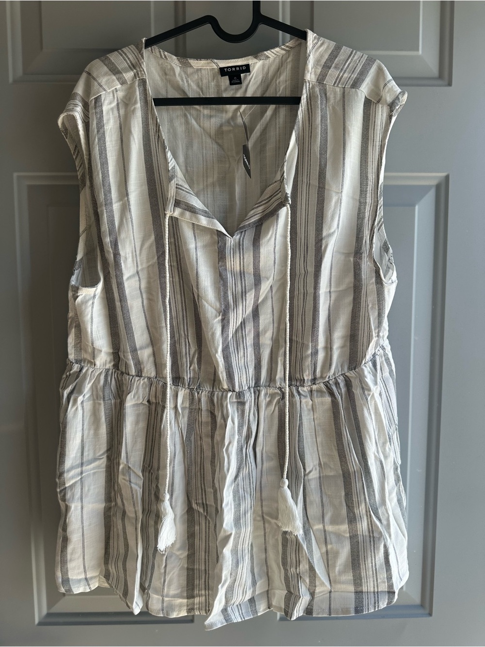 Torrid Striped Sleeveless Peplum Tunic - Cream & Gray